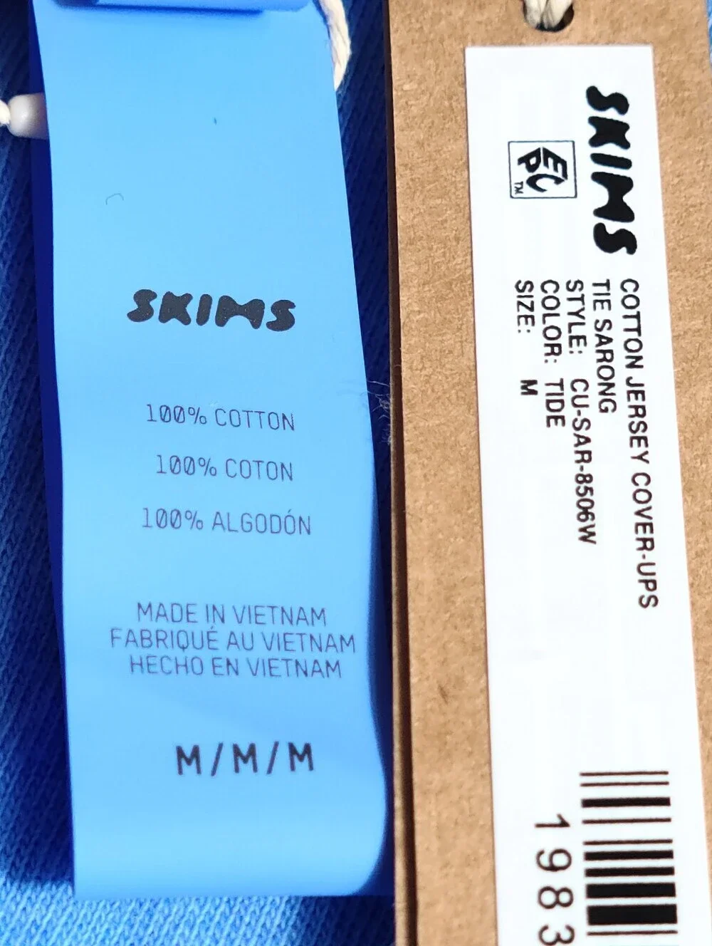 SKIMS Swim Cotton Jersey Cover Ups Tie Sarong Blue Tide Women Medium NEW